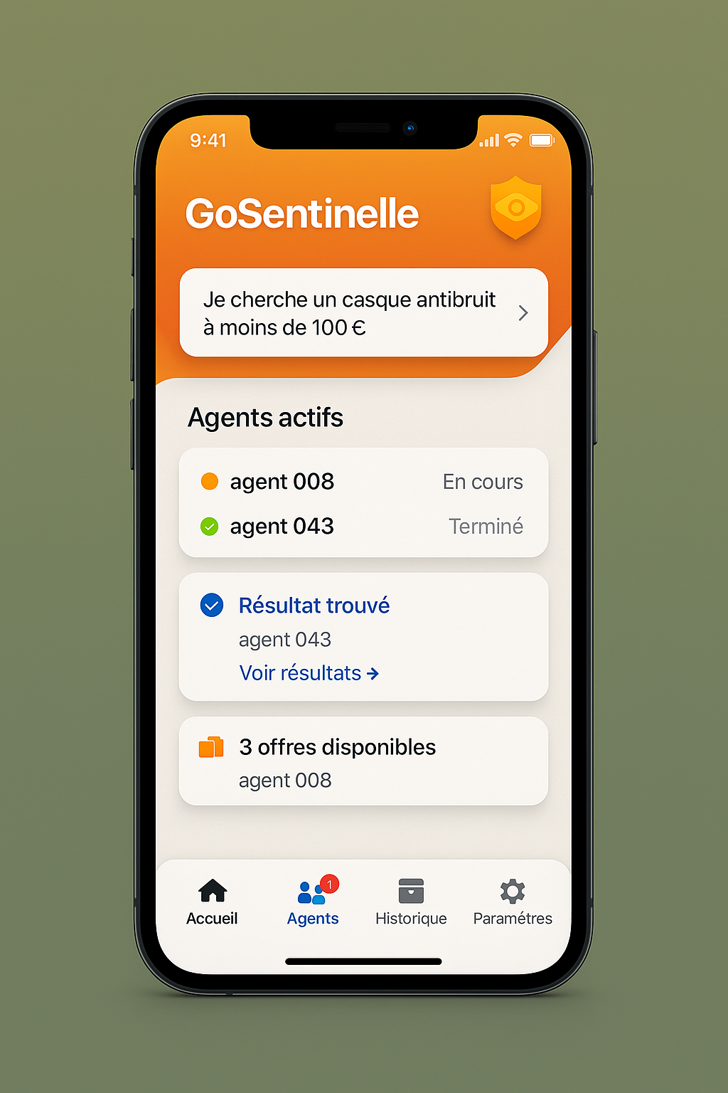 Interface de l'application GoSentinelle sur téléphone